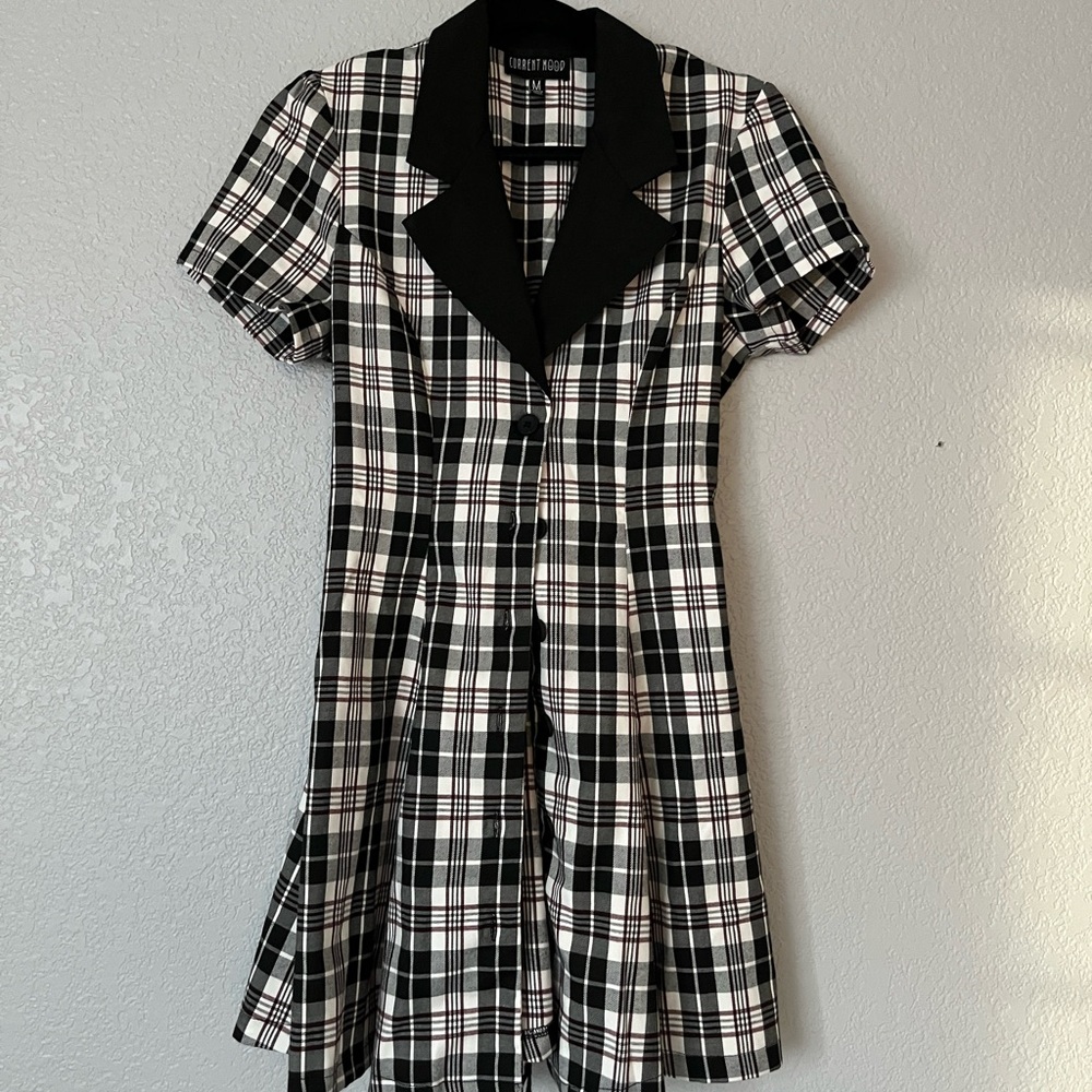 Current Mood Preppy Goth Plaid Black and White Blazer Dress